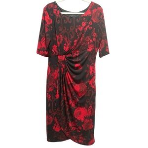Connected Apparel Floral Dress, Red & Black Floral Print-Sz 16 Date Night